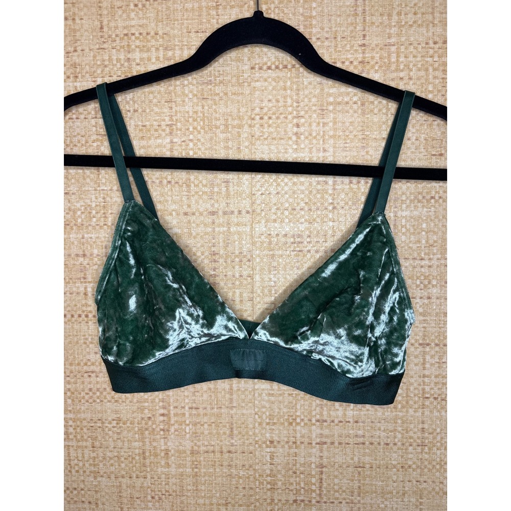 Victoria's Secret PINK Forest Green Crushed Velvet Triangle Bralette Medium